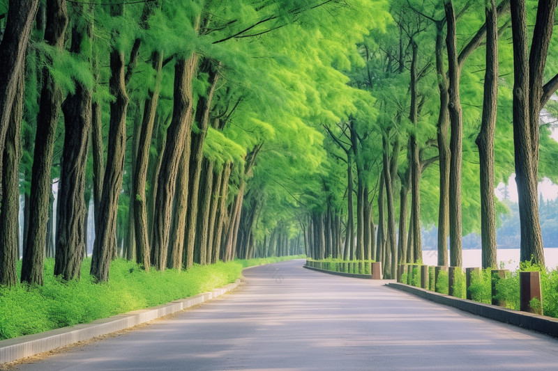 道路两旁郁郁葱葱的树木骑行绿道,高清,摄影图,摄影图片,图片大全,摄影图免费下载